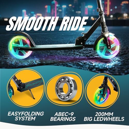 Kick Scooter for Kids Ages 8  Teens & Adults  with Front handbrake and Rear Brake  and Adjustable Handlebars  Big Sturdy PU Flash Wheels Great Gift & Toy