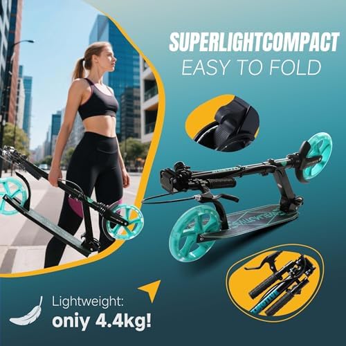 Kick Scooter for Kids Ages 8  Teens & Adults  with Front handbrake and Rear Brake  and Adjustable Handlebars  Big Sturdy PU Flash Wheels Great Gift & Toy