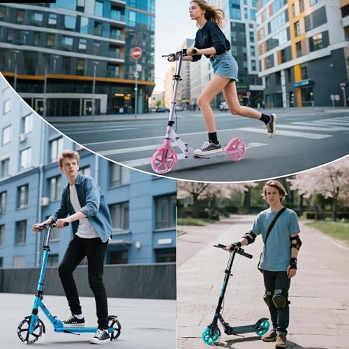 Kick Scooter for Kids Ages 8  Teens & Adults  with Front handbrake and Rear Brake  and Adjustable Handlebars  Big Sturdy PU Flash Wheels Great Gift & Toy