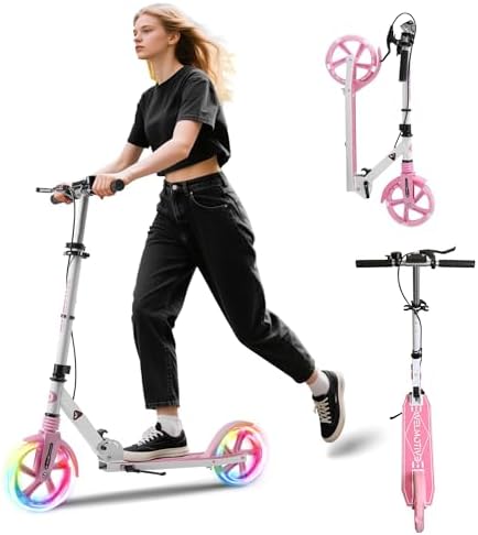Kick Scooter for Kids Ages 8  Teens & Adults  with Front handbrake and Rear Brake  and Adjustable Handlebars  Big Sturdy PU Flash Wheels Great Gift & Toy