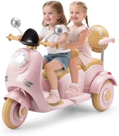 Kids Electric Motorcycle  Electric Scooter for 3 8  3 Wheel 12V Electric Ride On Scooter with Light Ride  Music  USB with Storage Compartments & Soft Start  Motorcycle for Girls  Pink