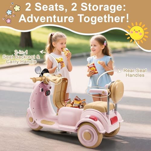 Kids Electric Motorcycle  Electric Scooter for 3 8  3 Wheel 12V Electric Ride On Scooter with Light Ride  Music  USB with Storage Compartments & Soft Start  Motorcycle for Girls  Pink