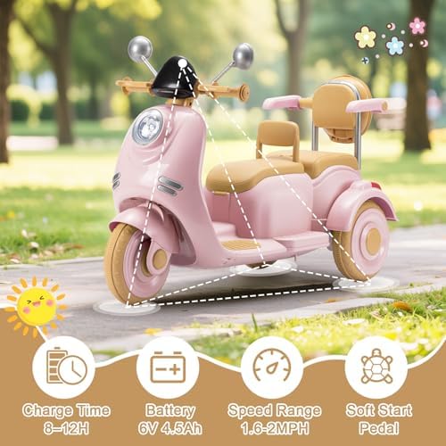 Kids Electric Motorcycle  Electric Scooter for 3 8  3 Wheel 12V Electric Ride On Scooter with Light Ride  Music  USB with Storage Compartments & Soft Start  Motorcycle for Girls  Pink