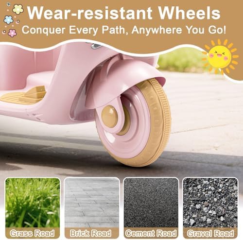 Kids Electric Motorcycle  Electric Scooter for 3 8  3 Wheel 12V Electric Ride On Scooter with Light Ride  Music  USB with Storage Compartments & Soft Start  Motorcycle for Girls  Pink