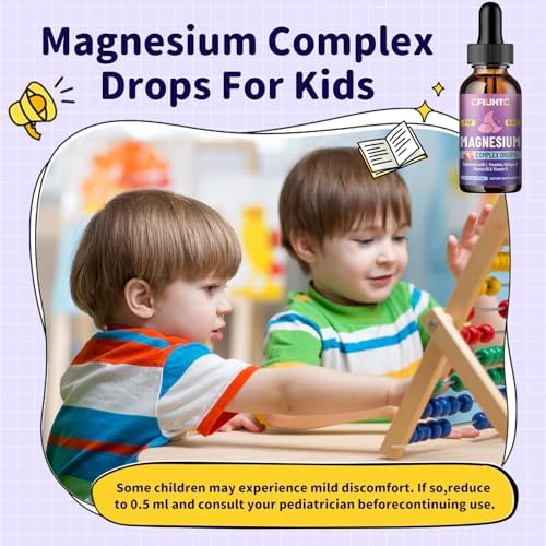 Kids Magnesium Liquid Drops Magnesium Glycinate Liquid for Kids Supplement w/L theanine  Omega 3  Vitamin B6  D3   for Sleep  Relaxation  Brain  Bones   4 Fl Oz Childrens Calm