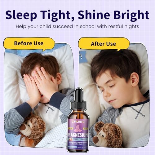 Kids Magnesium Liquid Drops Magnesium Glycinate Liquid for Kids Supplement w/L theanine  Omega 3  Vitamin B6  D3   for Sleep  Relaxation  Brain  Bones   4 Fl Oz Childrens Calm