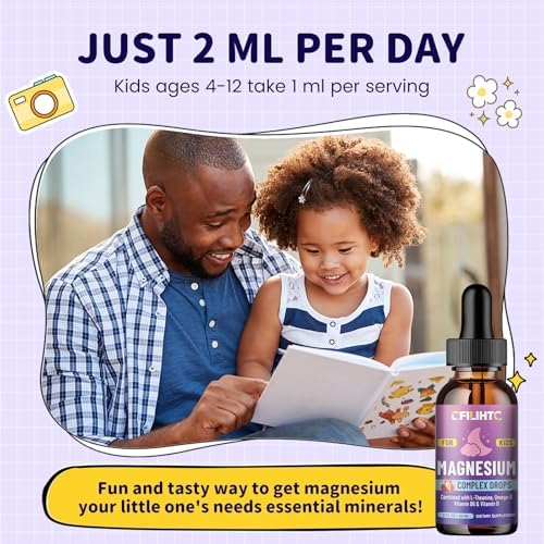 Kids Magnesium Liquid Drops Magnesium Glycinate Liquid for Kids Supplement w/L theanine  Omega 3  Vitamin B6  D3   for Sleep  Relaxation  Brain  Bones   4 Fl Oz Childrens Calm