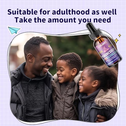 Kids Magnesium Liquid Drops Magnesium Glycinate Liquid for Kids Supplement w/L theanine  Omega 3  Vitamin B6  D3   for Sleep  Relaxation  Brain  Bones   4 Fl Oz Childrens Calm