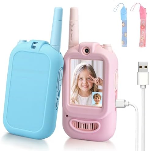 Kids Video Walkie Talkies  2 Pack Long Range Walkie Talkie for Kids  Rechargeable Video Call Toys for Indoor  Camping  Hiking  Travel  Christmas Birthday Gift for Boys Girls Age 3 5  Blue/Pink 