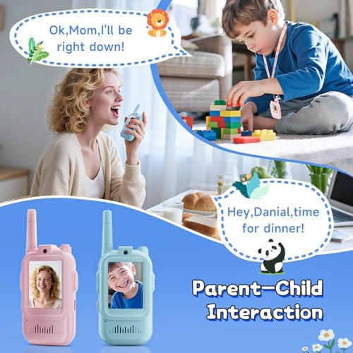 Kids Video Walkie Talkies  2 Pack Long Range Walkie Talkie for Kids  Rechargeable Video Call Toys for Indoor  Camping  Hiking  Travel  Christmas Birthday Gift for Boys Girls Age 3 5  Blue/Pink 