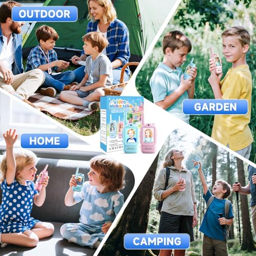 Kids Video Walkie Talkies  2 Pack Long Range Walkie Talkie for Kids  Rechargeable Video Call Toys for Indoor  Camping  Hiking  Travel  Christmas Birthday Gift for Boys Girls Age 3 5  Blue/Pink 