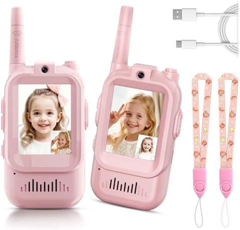 Kids Video Walkie Talkies  2 Pack Long Range Walkie Talkie for Kids  Rechargeable Video Call Toys for Indoor  Camping  Hiking  Travel  Christmas Birthday Gift for Boys Girls Age 3 5  Blue/Pink 
