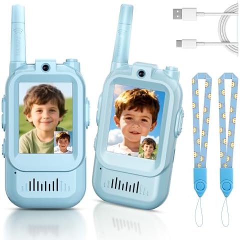 Kids Video Walkie Talkies  2 Pack Long Range Walkie Talkie for Kids  Rechargeable Video Call Toys for Indoor  Camping  Hiking  Travel  Christmas Birthday Gift for Boys Girls Age 3 5  Blue/Pink 
