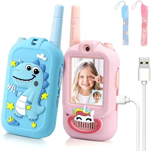 Kids Video Walkie Talkies  2 Pack Long Range Walkie Talkie for Kids  Rechargeable Video Call Toys for Indoor  Camping  Hiking  Travel  Christmas Birthday Gift for Boys Girls Age 3 5  Blue/Pink 