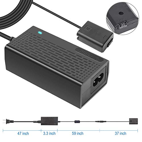 Kimaru AC PW20 Power Supply Adapter NP FW50 Dummy Battery Kit for Sony Alpha ZV E10 A6000 A6100 A6300 A6400 A6500 A5000 A5100 A7 A7II A7RII A7S A7SII RX10II III IV NEX3/5/6/7 Cameras 