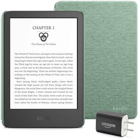 Kindle Essentials Bundle including Kindle  2024 release    Black  Fabric Cover   Matcha  and Power Adapter