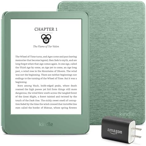 Kindle Essentials Bundle including Kindle  2024 release    Black  Fabric Cover   Matcha  and Power Adapter
