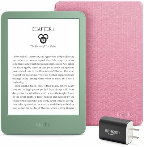 Kindle Essentials Bundle including Kindle  2024 release    Black  Fabric Cover   Matcha  and Power Adapter