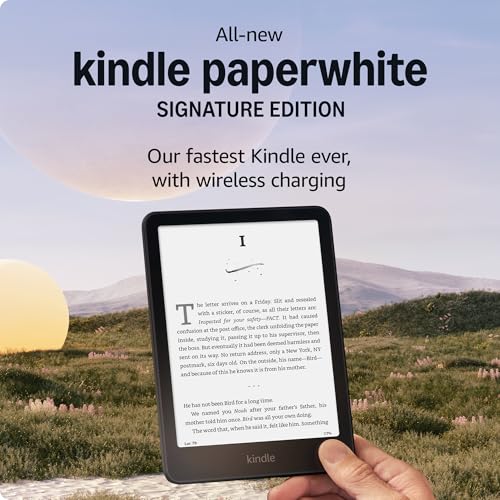 Kindle Paperwhite Signature Edition Essentials Bundle including All new Kindle Paperwhite Signature Edition  32GB    Black  Premium Leather Cover   Walnut  and Wireless Charging Dock