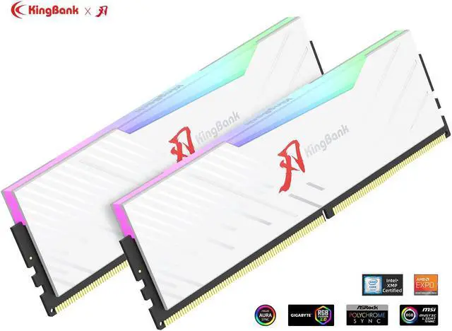 KingBank RGB Computer Desktop Memory Ram DDR5 32GB 2x16GB  6000MT/s  CL30 1 35V Overclocking XMP 3 0 & Expo with Heatsink for PC Gaming/Office/PS