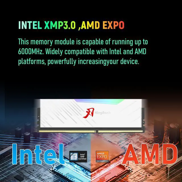 KingBank RGB Computer Desktop Memory Ram DDR5 32GB 2x16GB  6000MT/s  CL30 1 35V Overclocking XMP 3 0 & Expo with Heatsink for PC Gaming/Office/PS