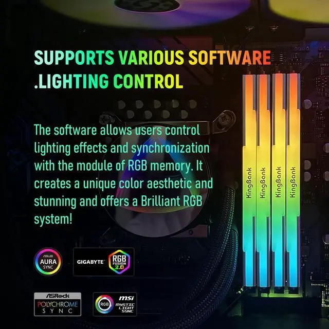 KingBank RGB Computer Desktop Memory Ram DDR5 32GB 2x16GB  6000MT/s  CL30 1 35V Overclocking XMP 3 0 & Expo with Heatsink for PC Gaming/Office/PS