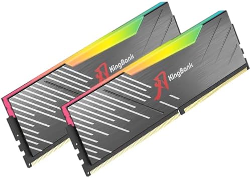 KingBank RGB Computer Desktop Memory Ram Hynix M die DDR5 32GB 2x16GB  6400MT/s CL32 1 4V with Heatsink for Desktop Computer Gaming/Office/PS Black
