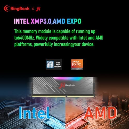 KingBank RGB Computer Desktop Memory Ram Hynix M die DDR5 32GB 2x16GB  6400MT/s CL32 1 4V with Heatsink for Desktop Computer Gaming/Office/PS Black