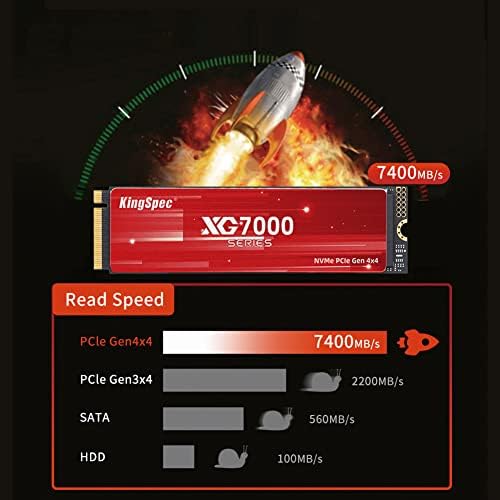 KingSpec XG7000 2TB NVMe SSD PCIe 4 0 7400MB/s Read Speed  3D TLC NAND M 2 2280 Internal SSD  Compatible with Gaming PC  Laptop  PS5 Console