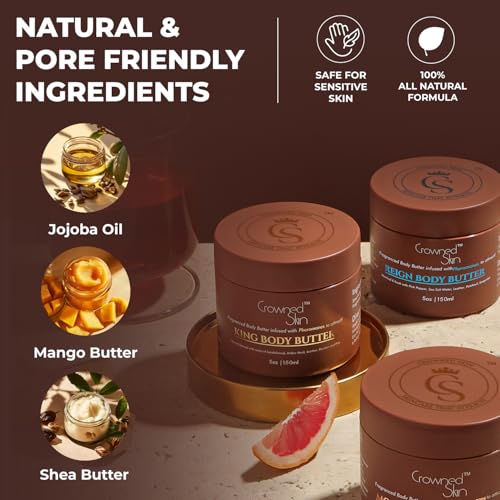 King Cologned Body Butter   Warm and Sensual Scent   Blended with Sandalwood & Leather   Infused with Organic Shea & Mango Butters   Moisturizing Formula with All Day Fragrance   5oz