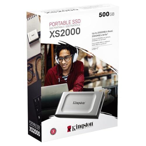 Kingston XS2000 500G High Performance Portable SSD with USB C   Pocket sized   USB 3 2 Gen 2x2   External Solid State Drive   Up to 2000MB/s   SXS2000/500G