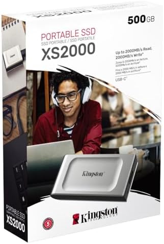 Kingston XS2000 500G High Performance Portable SSD with USB C   Pocket sized   USB 3 2 Gen 2x2   External Solid State Drive   Up to 2000MB/s   SXS2000/500G