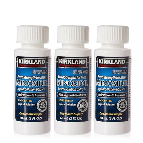 Kirkland Men Hair Loss Regrowth Revitalizes Hair Follicles 5  Minoxidil Topical Solution 3 Months Supply Size 3 X 2 Fl  Oz  60 Ml  Original
