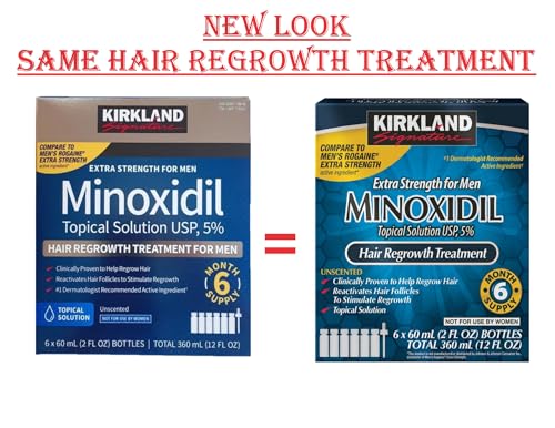Kirkland Minoxidil 5% para hombres, solución tópica de fuerza extra para el tratamiento del crecimiento del cabello, suministro para 6 meses, total 355 ml, aplicador con gotero, incluye 2 paños de