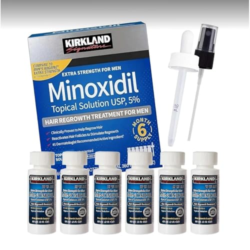 Kirkland Signature 6 Months Minoxidil 5  Topical Solution Extra Strength Hair Regrowth Treatment for Men  Dropper  Hair Loss Regrowth  Total 12 Oz