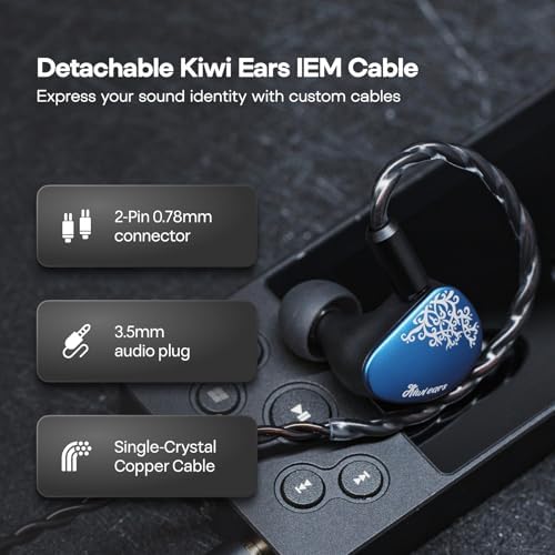 Kiwi Ears Cadenza II in Ear Monitor  10mm Titanium Dynamic Driver IEM Earphone with KARS 2 0 for Precise Tonal Balance   CNC Aluminum Panel with Detachable 2 Pin Cable for Musicians  Blue 