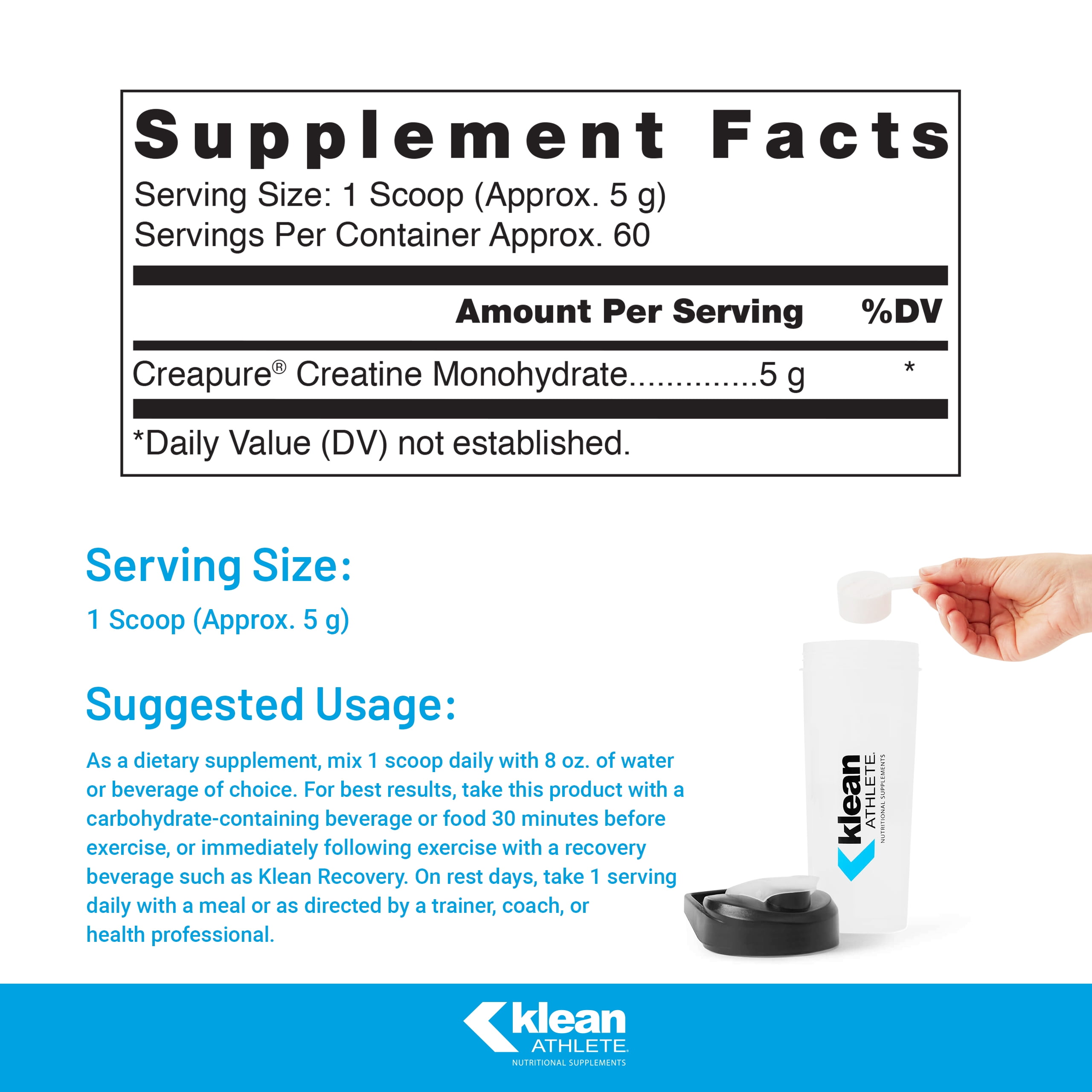Klean ATHLETE Klean Creatine   Supports Muscle Strength  Performance & Recovery from Strenuous Exercise    NSF Certified for Sport   11 1 Ounces   Unflavored