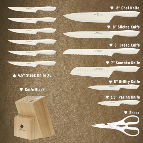 Knife Set  HUNTER DUAL 15 Pcs Kitchen Knife Set with Block Self Sharpening  Dishwasher Safe  Anti slip Handle  Beige 