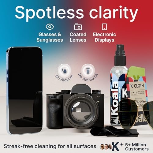 Koala Eyeglass Lens Cleaner Spray Kit    2x  Glasses Cleaner Bottle    2x  Microfiber Cloth   Alcohol Free Eyeglasses  Screen  and Camera Cleaning Kit   Made in USA  4 Piece Set 