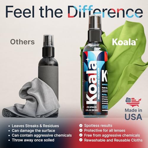 Koala Eyeglass Lens Cleaner Spray Kit    2x  Glasses Cleaner Bottle    2x  Microfiber Cloth   Alcohol Free Eyeglasses  Screen  and Camera Cleaning Kit   Made in USA  4 Piece Set 