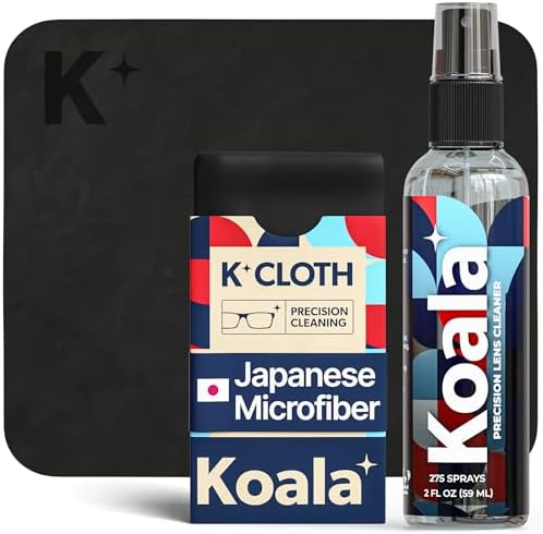 Koala Eyeglass Lens Cleaner Spray Kit    2x  Glasses Cleaner Bottle    2x  Microfiber Cloth   Alcohol Free Eyeglasses  Screen  and Camera Cleaning Kit   Made in USA  4 Piece Set 