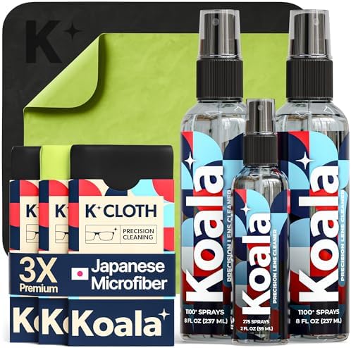 Koala Eyeglass Lens Cleaner Spray Kit    2x  Glasses Cleaner Bottle    2x  Microfiber Cloth   Alcohol Free Eyeglasses  Screen  and Camera Cleaning Kit   Made in USA  4 Piece Set 