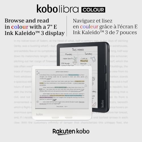 Kobo Libra Colour   eReader   7  Glare Free Colour E Ink Kaleido  3 Display   Dark Mode Option   Audiobooks   Waterproof   White