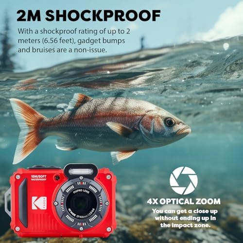 Kodak PIXPRO WPZ2 Rugged Waterproof Shockproof Digital Camera 16MP 4X Optical Zoom 1080P Full HD Video  2 7 LCD  Red  Bundle with Camera Case  SanDisk 32GB microSDHC Card  4 Items 