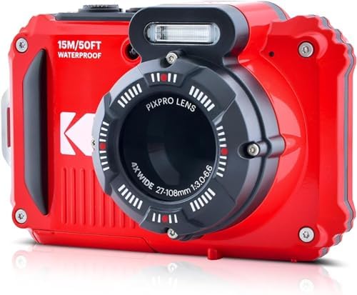 Kodak PIXPRO WPZ2 Rugged Waterproof Shockproof Digital Camera 16MP 4X Optical Zoom 1080P Full HD Video  2 7 LCD  Red  Bundle with Camera Case  SanDisk 32GB microSDHC Card  4 Items 
