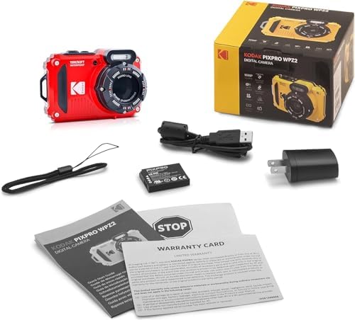 Kodak PIXPRO WPZ2 Rugged Waterproof Shockproof Digital Camera 16MP 4X Optical Zoom 1080P Full HD Video  2 7 LCD  Red  Bundle with Camera Case  SanDisk 32GB microSDHC Card  4 Items 