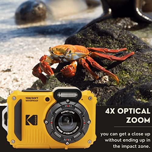 Kodak PIXPRO WPZ2 Rugged Waterproof 16MP Digital Camera with 4X Optical Zoom with Koah Nostrand Gadget Bag with Accessory Kit  32GB UHS I microSDHC  and Floating Strap Bundle  4 Items 