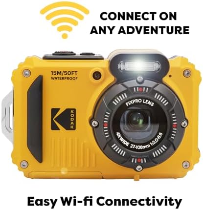 Kodak PIXPRO WPZ2 Rugged Waterproof Shockproof Digital Camera 16MP 4X Optical Zoom 1080P Full HD Video  2 7 LCD  Yellow   32GB SD Card  Black Compact Case  Floating Strap  Bundle  7 Items 