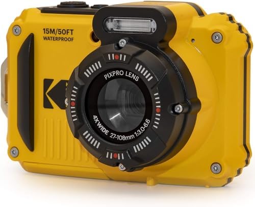 Kodak PIXPRO WPZ2 Rugged Waterproof Shockproof Digital Camera 16MP 4X Optical Zoom 1080P Full HD Video  2 7 LCD  Yellow   32GB SD Card  Black Compact Case  Floating Strap  Bundle  7 Items 