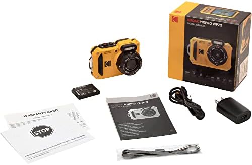 Kodak PIXPRO WPZ2 Rugged Waterproof Shockproof Digital Camera 16MP 4X Optical Zoom 1080P Full HD Video  2 7 LCD  Yellow   32GB SD Card  Black Compact Case  Floating Strap  Bundle  7 Items 